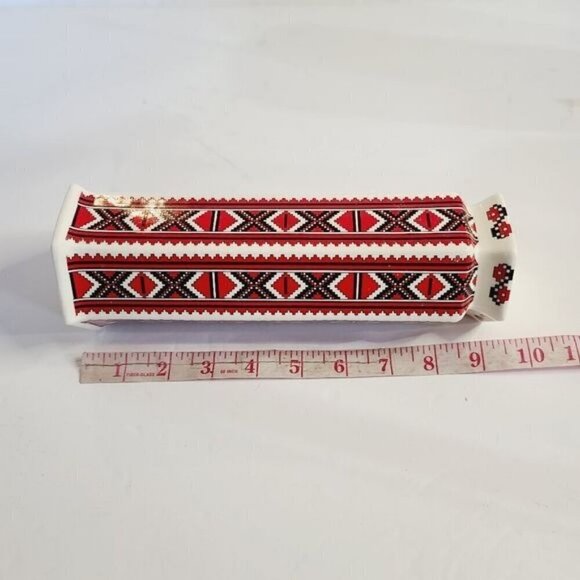 Ukrainian Arts by Stefania Red White Folk Art Patterned Vase Maximalist Eclectic - Picture 6 of 11